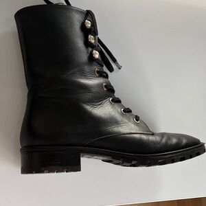 Stuart Weitzman Black Leather Lace-Up Combat Boots